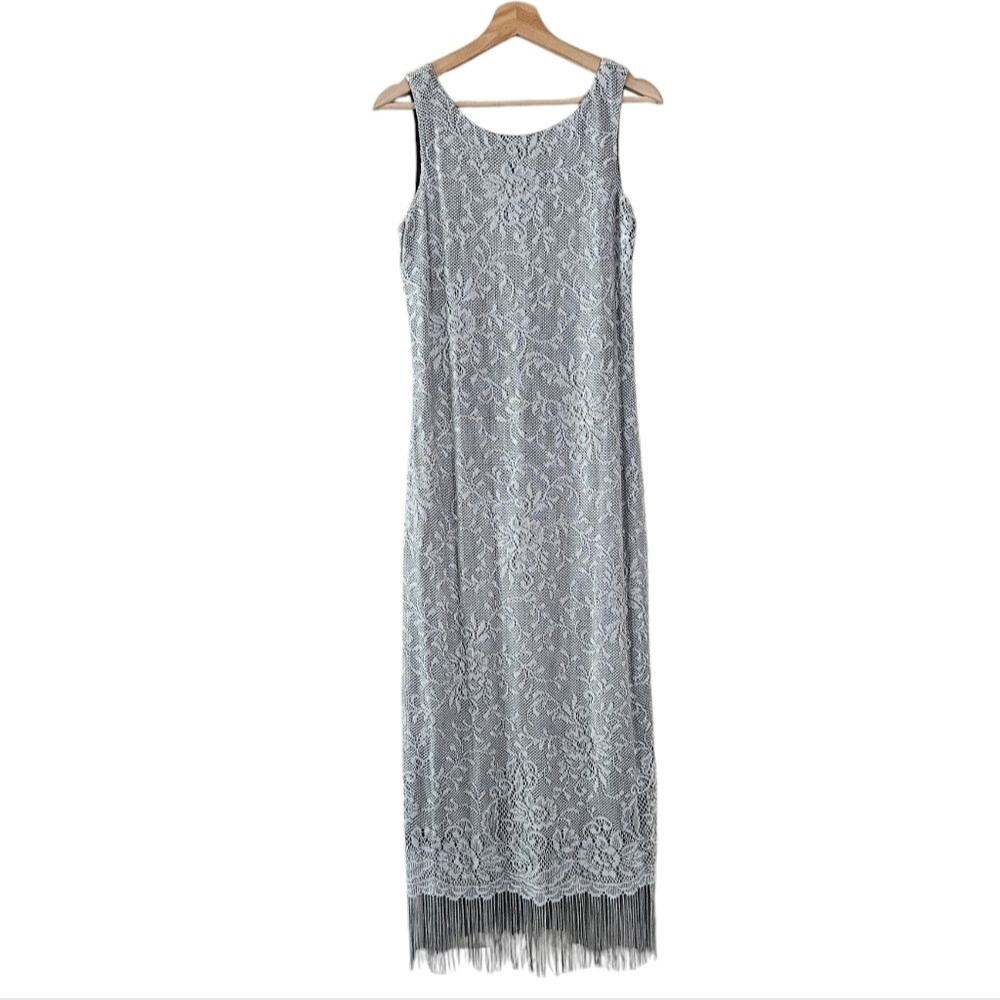 Harlow Vintage White Lace Flapper Style Long Lace over Slip Maxi Dress size 6